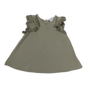 Tahari Tunic Top Size 4T Olive green Ruffled Short Sleeves